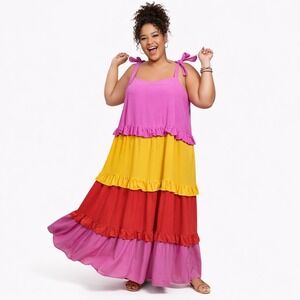 New w/tags IVY STREET Size 2X Tiered Rainbow Ruffle Sundress Maxi Festival Dress